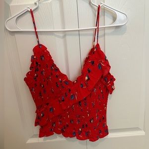 NWT Red Floral Smock Crop Top, Medium